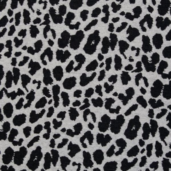 Jacquard-Jersey Ottoman Emily mit schwarzem Leo auf Naturweiß